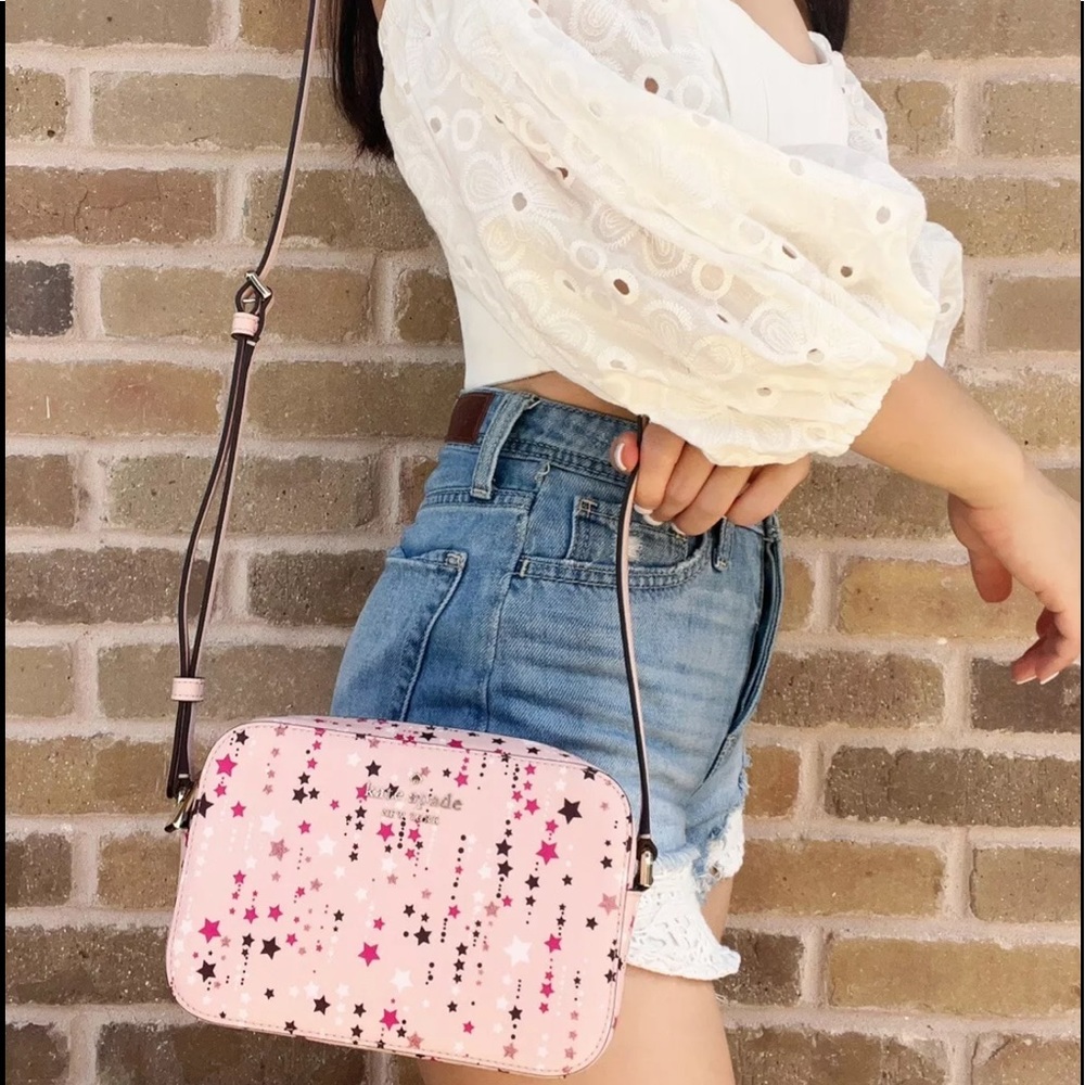 Kate Spade ♠️ Stars Printed Camera Bag Crossbody Pink Glitter - Picture 1 of 4